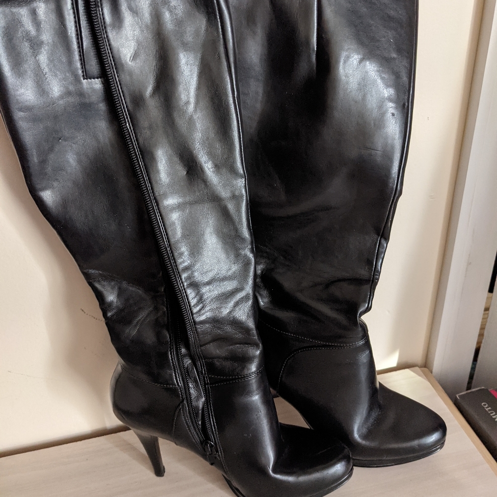 Nine West Black Knee-high Boots Size 6 1/2 Wide Calf